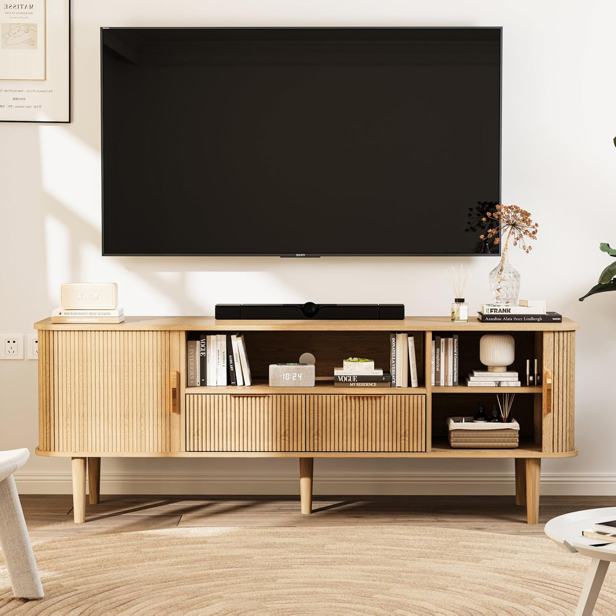 DAMCROP 62.4 Inch Fluted TV Stand, Modern Media Console Table