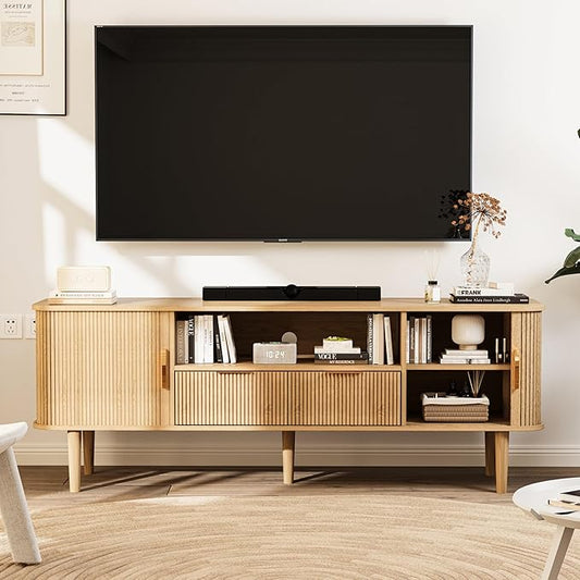 DAMCROP 62.4 Inch Fluted TV Stand, Modern Media Console Table by DamcropFurniture