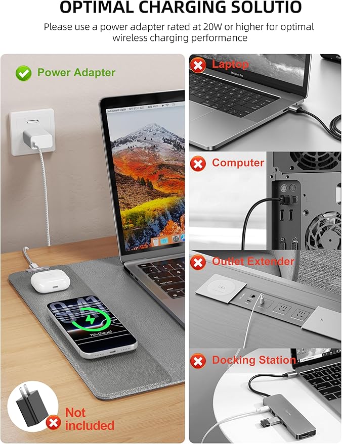 TopMade Mouse Pad with 15W Wireless Charging, XXL Large Leather Desk Mat - Image 3