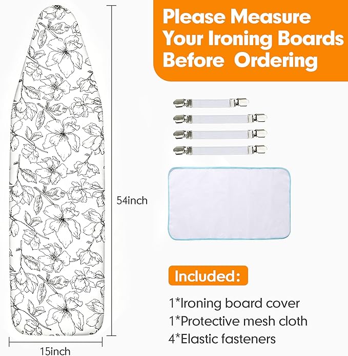 Ironing Board Cover and Pad, 15x54 Standard Size Thick Iron Padding, Scorch & - Image 6