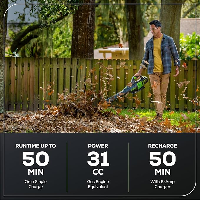 Greenworks 60V 700 CFM Brushless Leaf Blower, 5.0 Ah Battery and Rapid Charger - Image 3