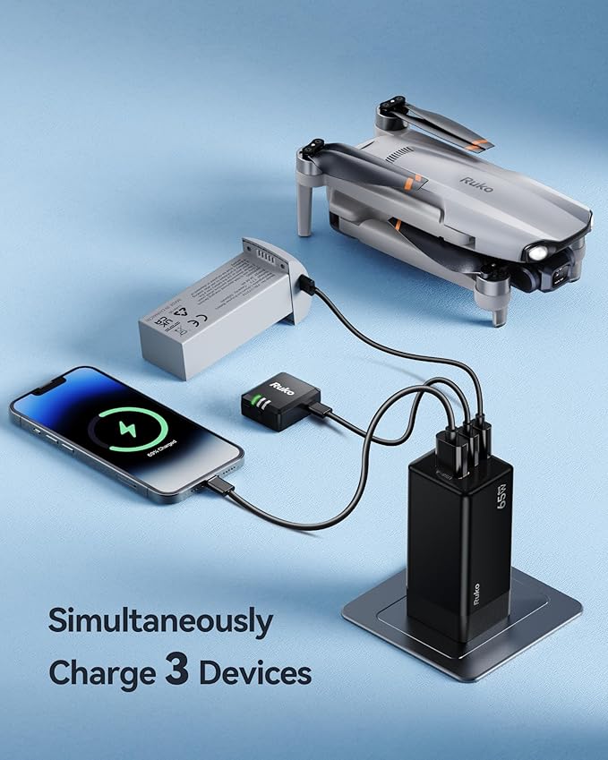 Ruko 65W USB C Charger, 3 Port International Travel Charger Kit, GaN Fast - Image 4