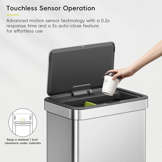 EKO Econova 30L+30L Dual Compartment Motion Sensor Trash Can, 16 Gallon - Image 3