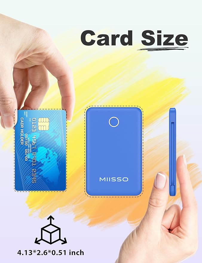 miisso 6000mah Ultra Slim Built in Cables Power Bank, Card Size Built in USB C - Image 2