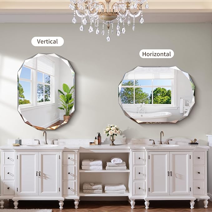 GLASHOM Frameless Bathroom Mirror, 30x40 inch Frameless Wall Mirrors Beveled - Image 5