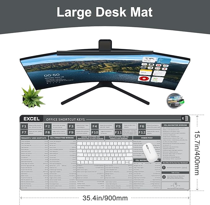 Baziabbo Office Desk Mat, Excel Cheat Sheet Keyboard Mat, Excel Shortcut Desk - Image 2