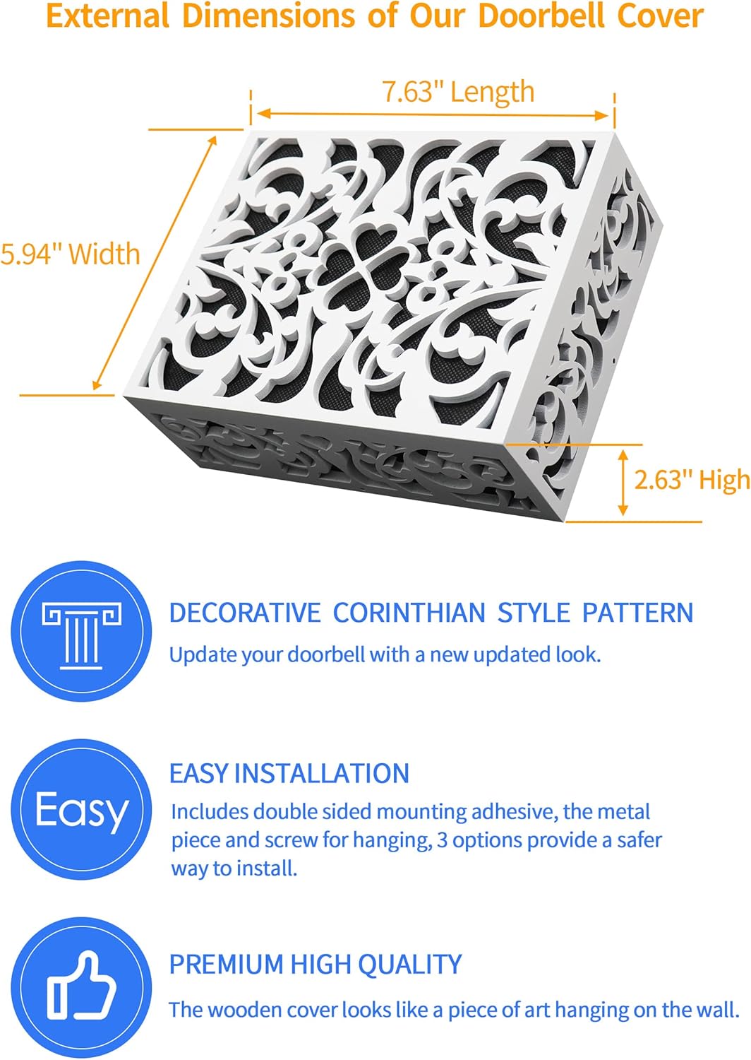 ORYX Doorbell Chime Cover Box Only, White Door Bell Covers for Wall, Wood Piano Paint Design for Decorative, Standard Size 7.63x5.94 | Wood Piano Paint Design for Decorative