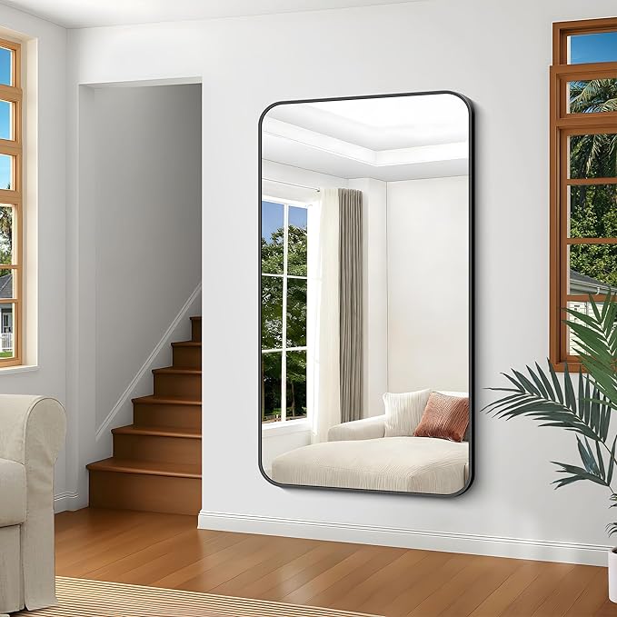 Black Bathroom Mirror, 66x36 inch Aluminum Metal Frame Rectangular Vanity Mirror - Image 4