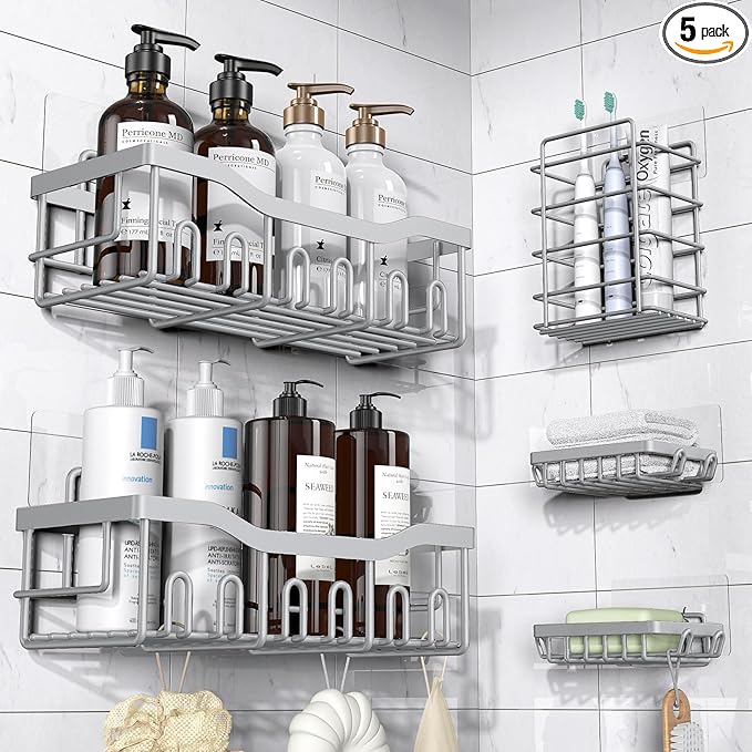 EUDELE 5-Pack Rustproof Stainless Steel Shower Caddy – No Drill Adhesive by EUDELE
