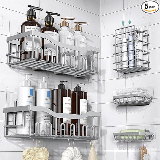 EUDELE 5-Pack Rustproof Stainless Steel Shower Caddy – No Drill Adhesive by EUDELE
