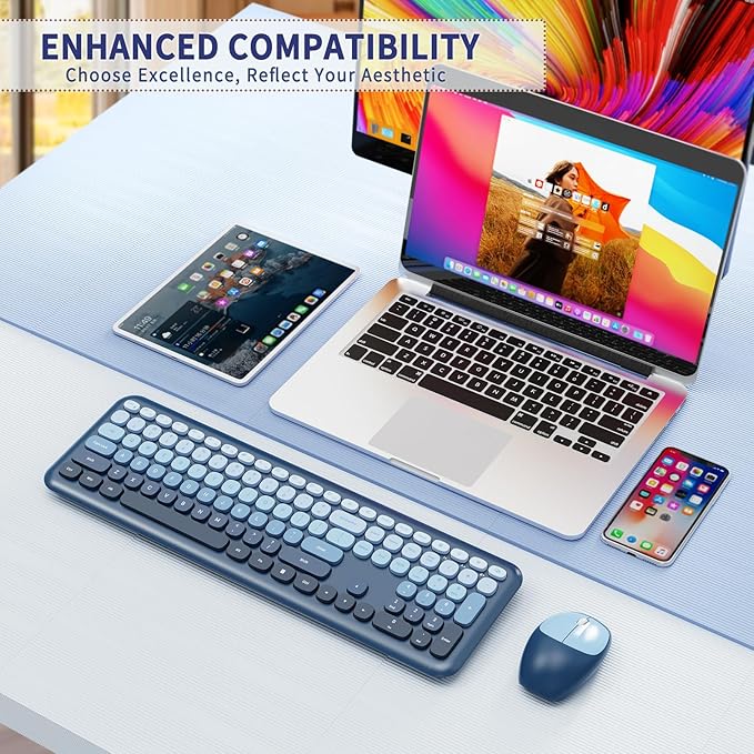 HotFox Wireless Keyboard and Mouse Combo, Full-Size Retro Typewriter Keyboard - Image 7