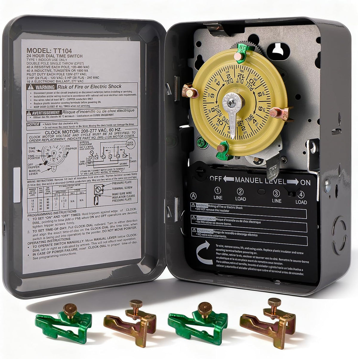 T104 Electromechanical Timer Switch, 208-277 VAC 5HP 40A DPST Pool Pump Timers