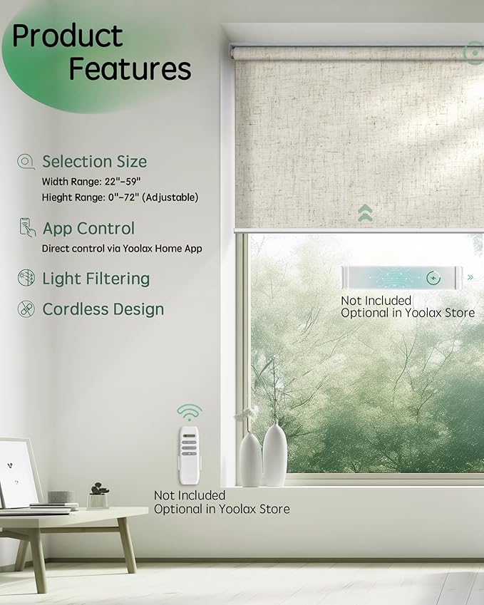 Yoolax Motorized Blinds App Control, Light Filtering Motorized Shades - Image 2
