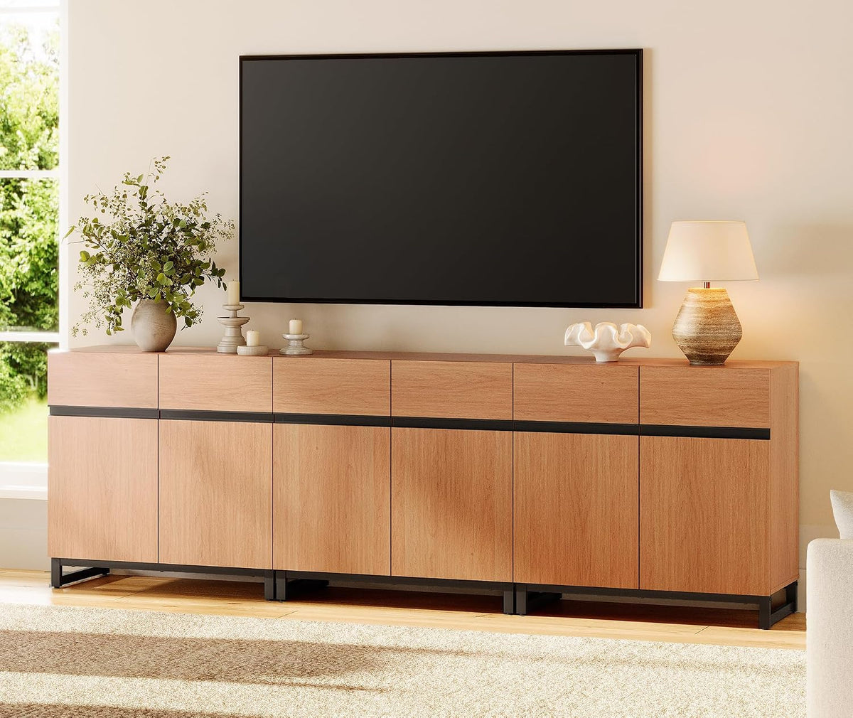 WAMPAT Modern TV Stand for TVs up to 110 inch, 3 in 1 Wood Entertainment Center