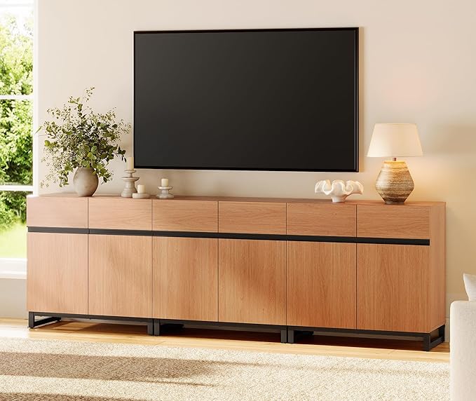 WAMPAT Modern TV Stand for TVs up to 110 inch, 3 in 1 Wood Entertainment Center by WAMPAT