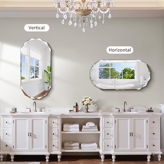 GLASHOM Beveled Edge Frameless Bathroom Mirror, Oval Wall Mirror - Image 4
