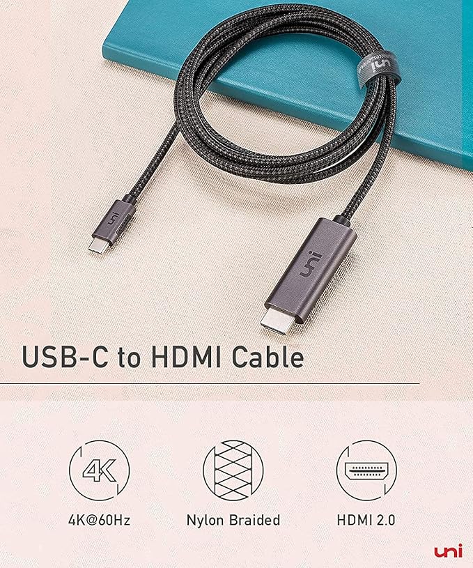 uni USB C to HDMI Cable 3ft 4K@60Hz, ONE-Way USB Type-C to HDMI Braided Cable - Image 2