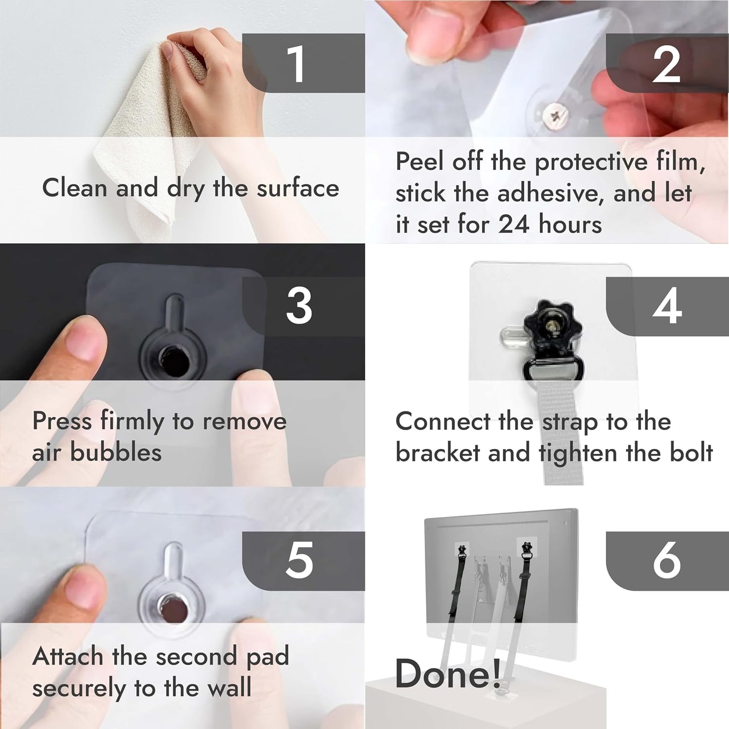 TV Safety Straps - Anti-Tip Furniture Straps for Baby Proofing - Adhesive Non Drill TV Straps Safety for Flat Screen - 2 Pack Adjustable Earthquake Straps - Wall Furniture Anchors for Baby Proofing