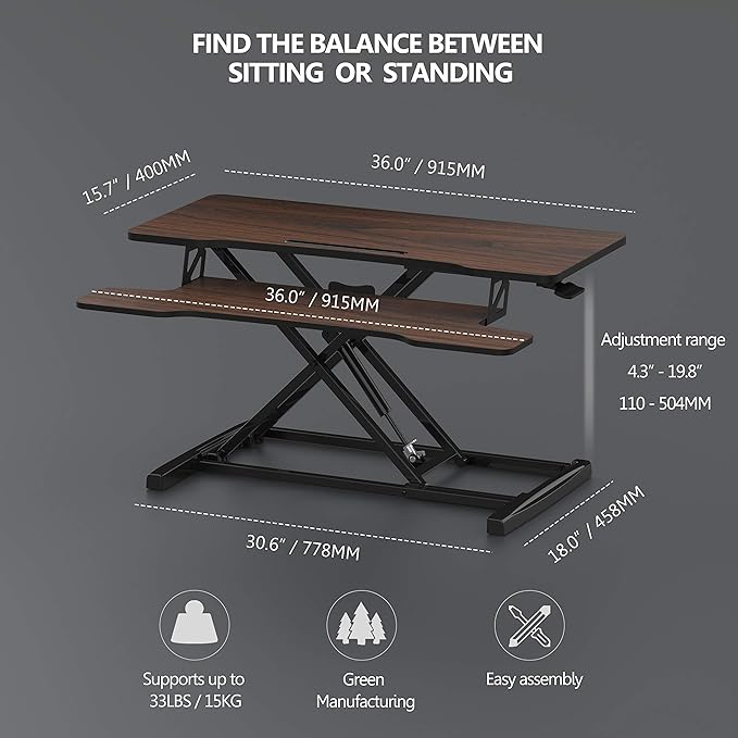 FITUEYES Height Adjustable Standing Desk 36” Wide Sit to Stand Converter Stand - Image 6