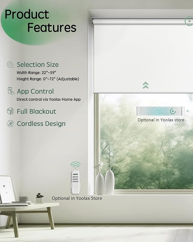 Yoolax Motorized Blinds App Control, Cordless Automatic Shades Roller Window - Image 2