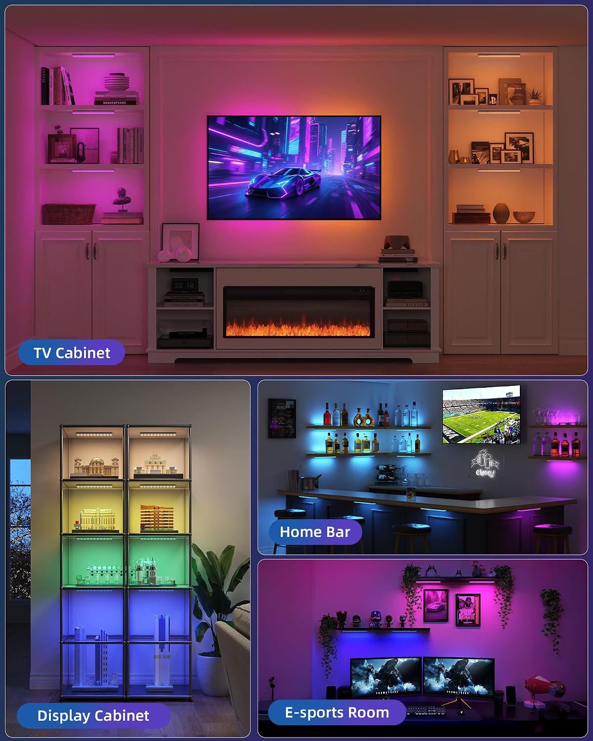 EZVALO 80RGB Color Changing Under Cabinet Lighting Wireless, 1800mAh Rechargeable Led Strip Shelf Lights, Timer & Dimmable Bar Light with Remote for Kitchen, Bedroom, Display Case, Car, 6Pack