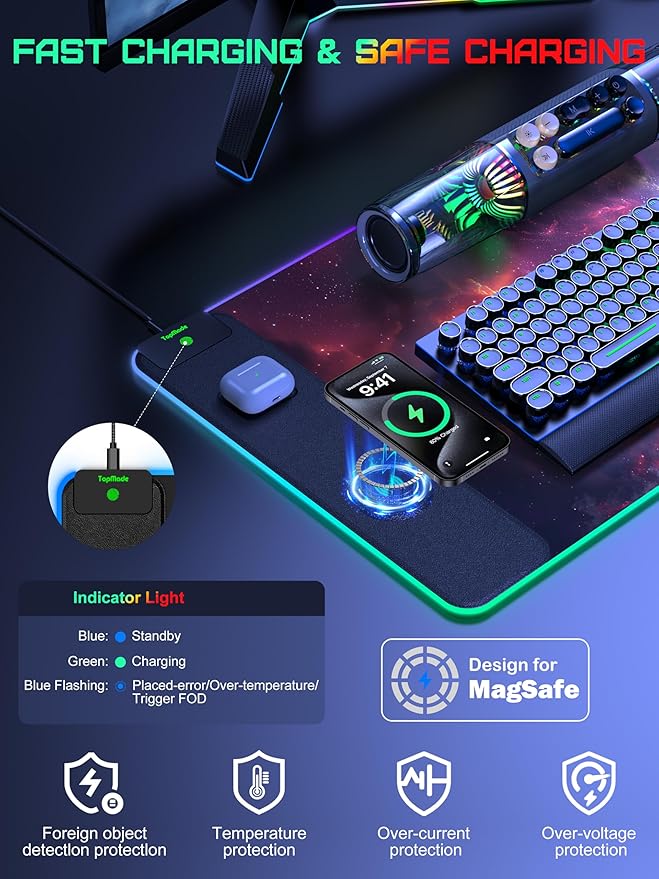 TopMade Wireless Charging Mouse Pad, RGB Gaming Mousepad Home Office Desk Pad - Image 3