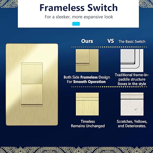 LIDER Brushed Gold Minimalist Design Decorator Switch - Image 4