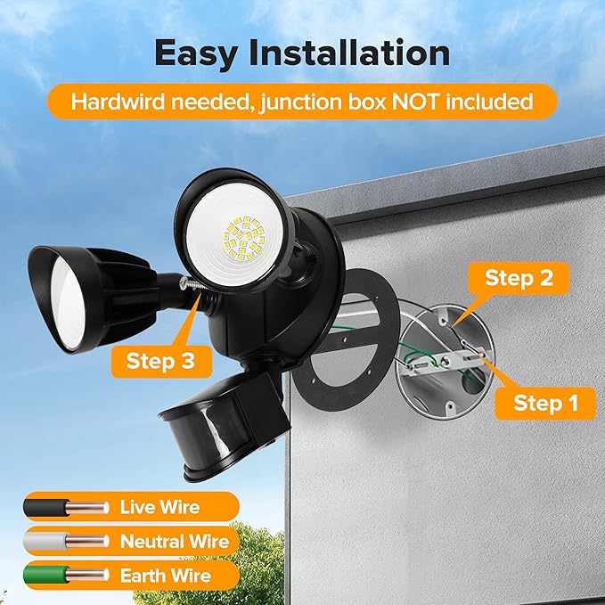 UME LED Security Light Motion Sensor Outdoor Lights, 27W 3000LM, IP65 Waterproof - Image 7