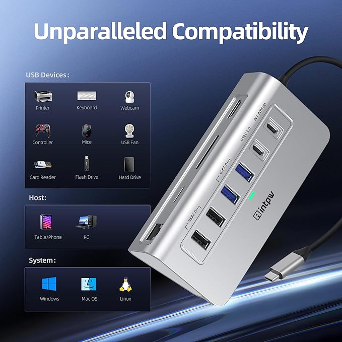 intpw P9R USB C Hub Ethernet, 10-in-1 USB-C Docking Station, Aluminum USB to - Image 7