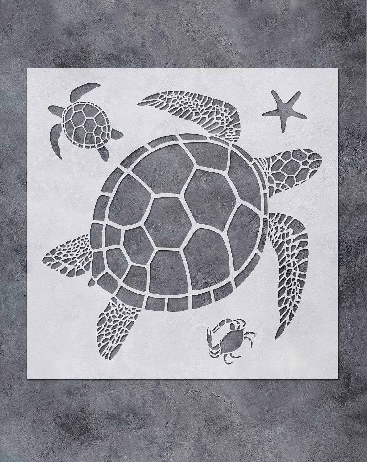 GSS Designs Sea Turtle Wall Art Stencil (12x12Inch) - Stencil for Canvas Wall Art Bathroom Teal Wall Decor - Sea Creatures, Sea Turtles, Crab, Starfish(SL-067)