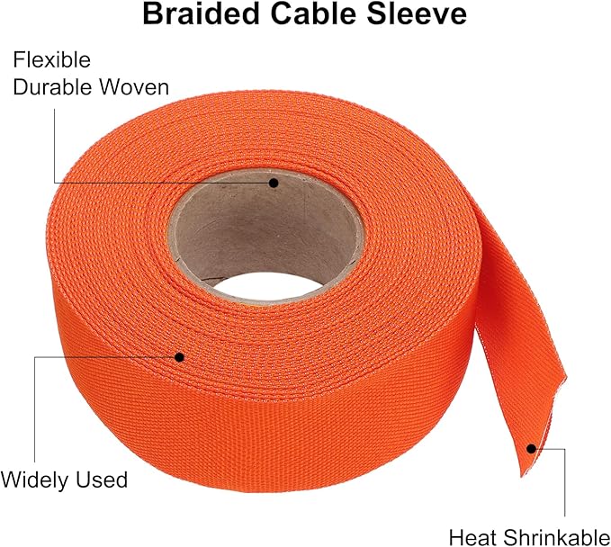 MECCANIXITY Braided Cable Sleeves Heat Shrinkable Fabric Sleeving, 1 1/4" 40ft - Image 4