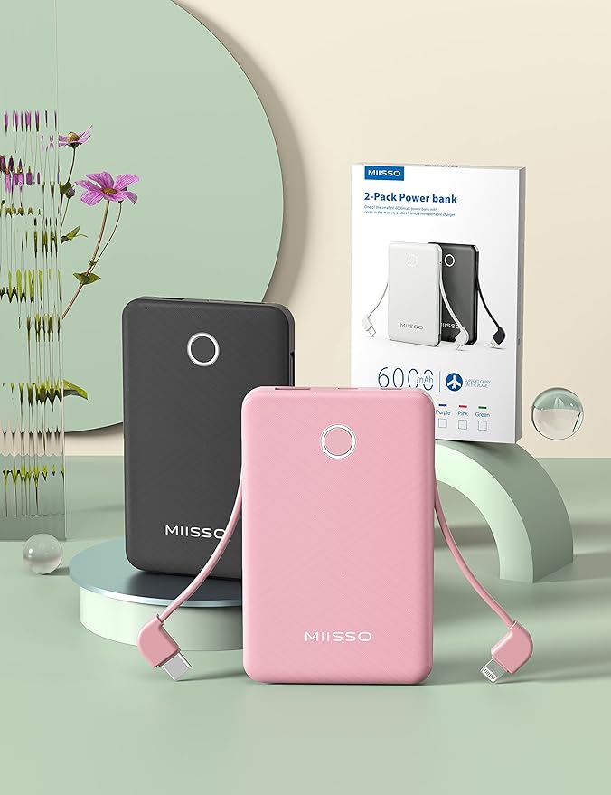6000mah Ultra Slim Built in Cables Power Bank, Card Size Built in USB C Cords - Image 5