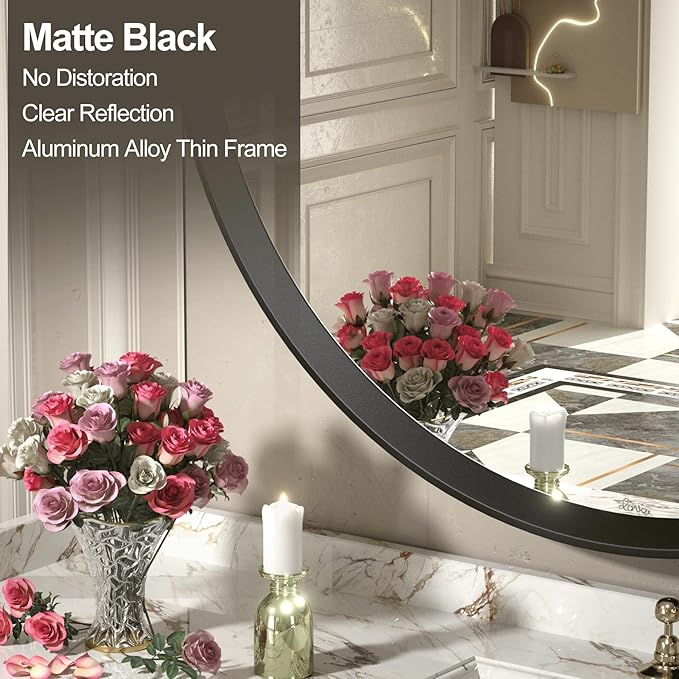 20 Inch Matte Black Round Mirror, Round Bathroom Vanity Mirror wilth Metal Frame - Image 4