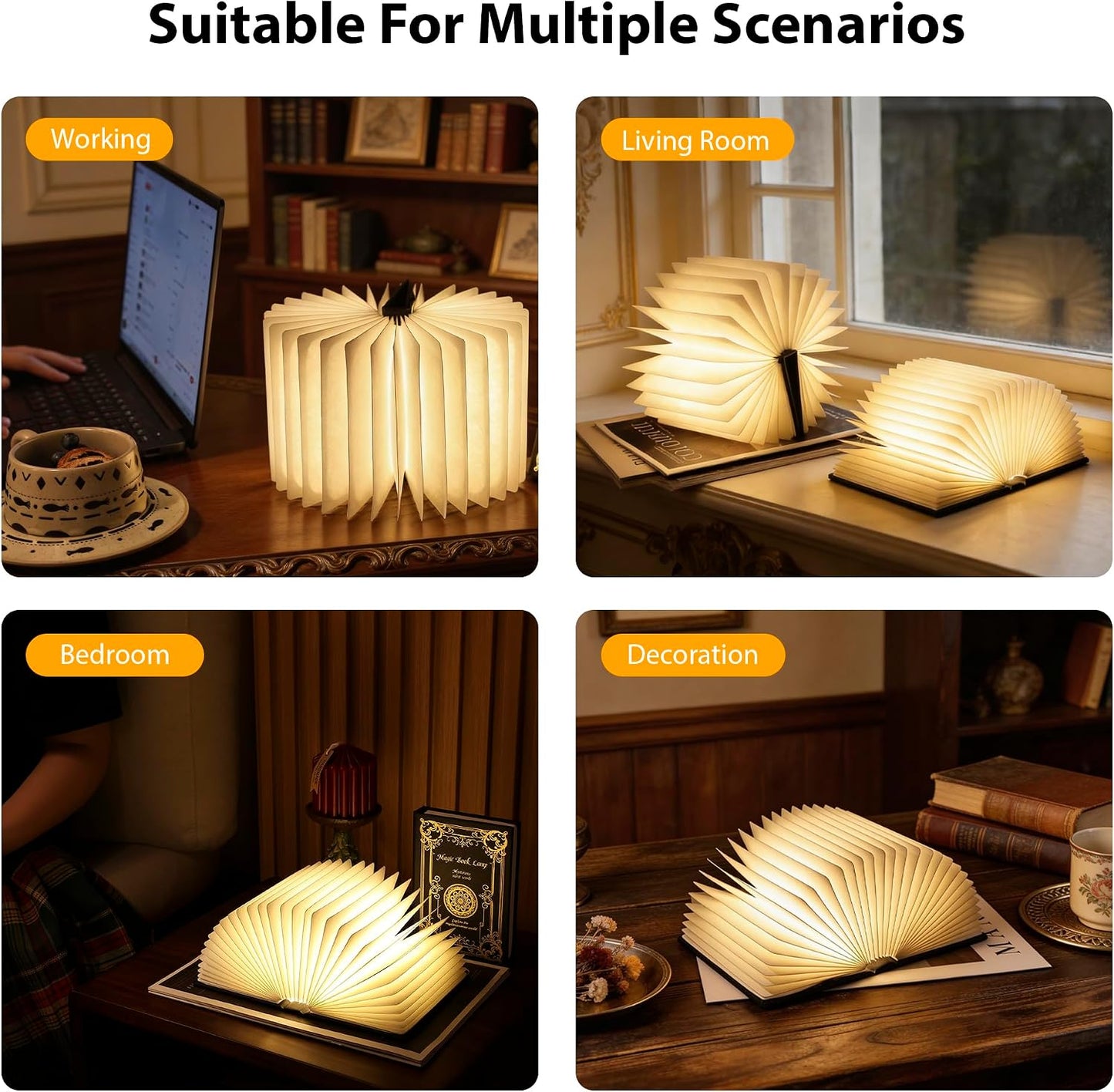 Magic Book Lamp, 3-Color Adjustable Reading Light, Portable Foldable Paper Desk Lamp for Night Reading, 1200mAh Battery,Creative Home Decoration & Ideal Gift for Book Lovers