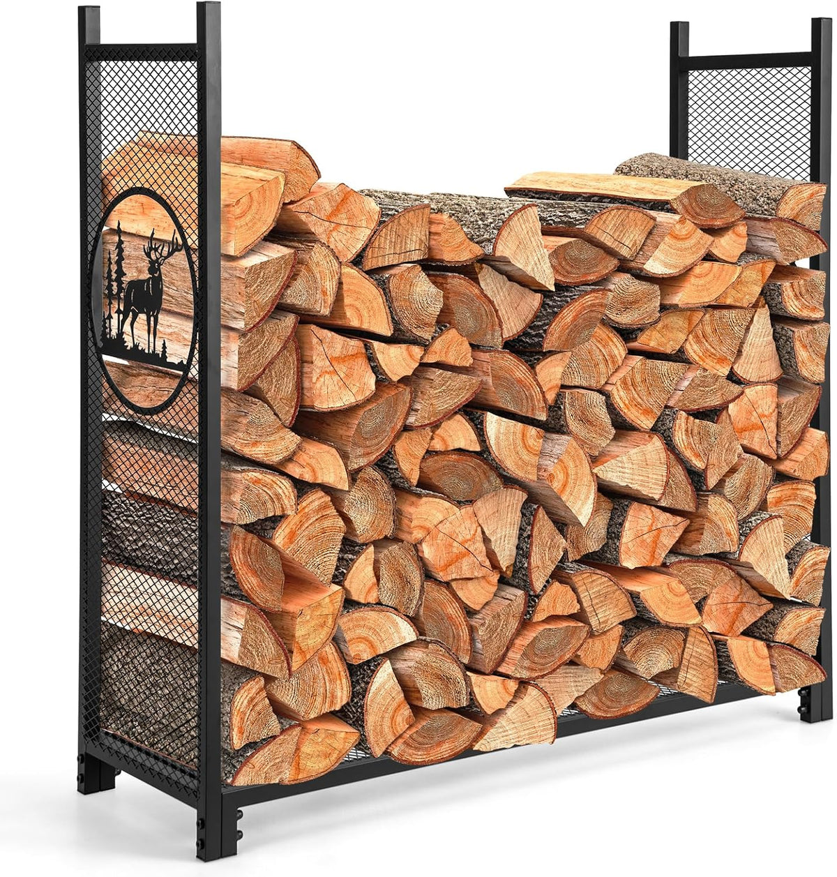 goplus firewood rack outdoor, 4 ft metal firewood, main product view