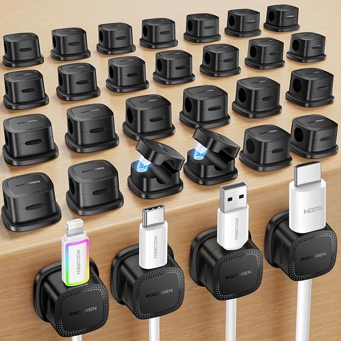 30-Pack Magnetic Cable Clips Cord Organizer, Cable Straps Smooth Adjustable by Rocoren
