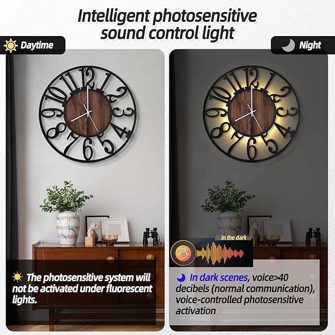 LEIKE Large Wall Clocks with Night Light Battery Operated, Silent Non Ticking - Image 2