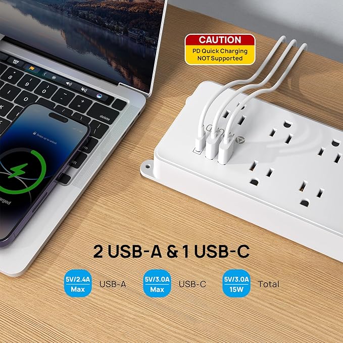 TROND Surge Protector Power Strip Flat Plug, 15ft Long Extension Cord, 7 - Image 3