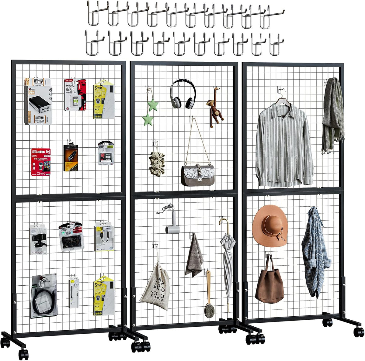Maeklon 3 Pack Grid Wall Panel Rack, 3x6 Ft Metal Gridwall Display Stand