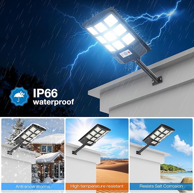Solar Lights Outdoor, IP66 Waterproof Solar Street Lights Outdoor, 6500K LED - Image 5