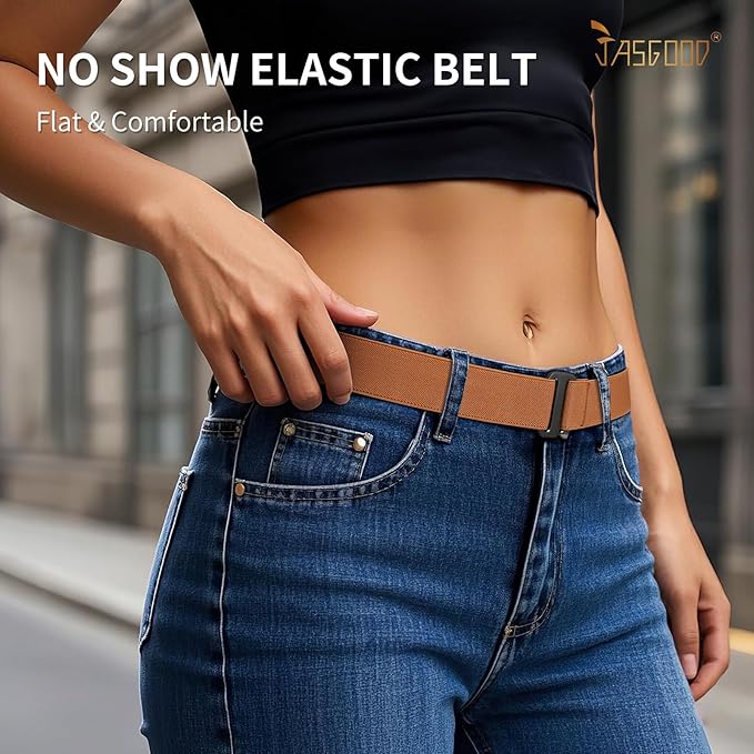 JASGOOD Women No Show Stretch Belt Elastic Web Strap Belt - Image 2