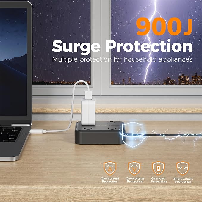 Surge Protector Flat Extension Cord 15FT, TESSAN Flat Plug Power Strip - Image 3