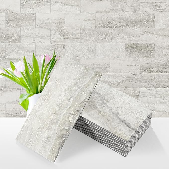 Vamos Tile 100-Piece Matt Beige Mixed Grey Slate Peel and Stick Backsplash by VamosTile
