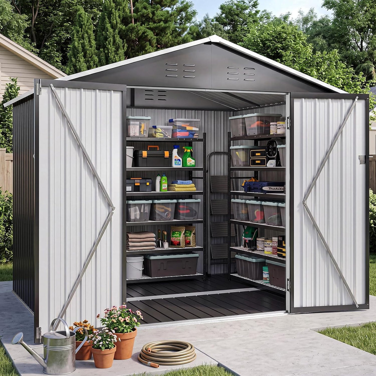 8x6ft outdoor storage shed with floor black, main product view