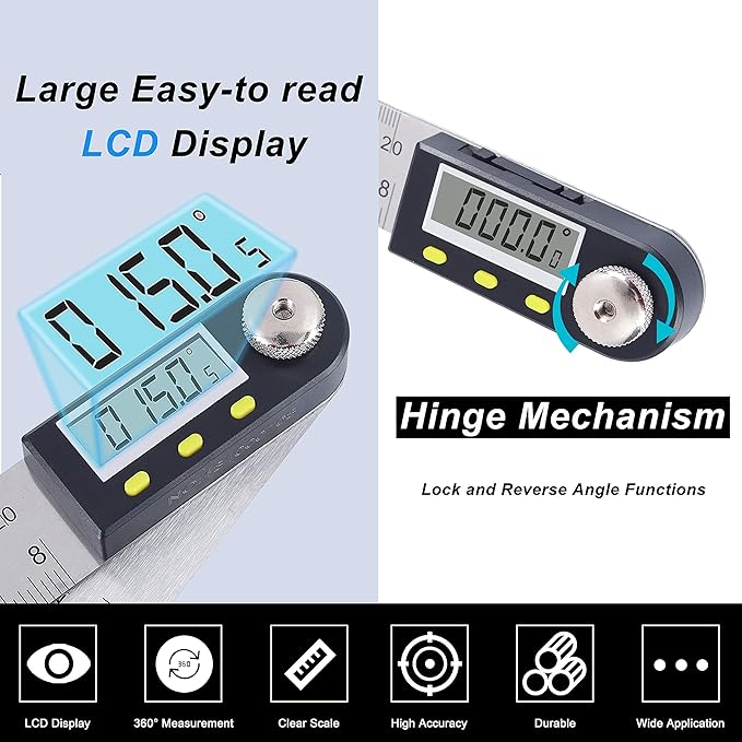Yangoutool Digital Angle Ruler 20inches/500mm Stainless Steel Digital Angle - Image 4