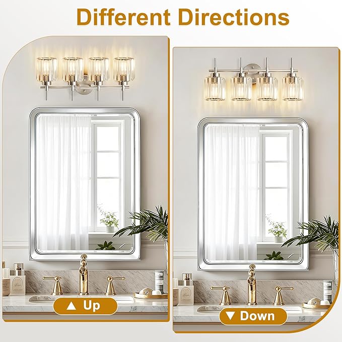 EJIAXIN Crystal Bathroom Vanity Lights, 4 Light Bath Mirror Light Brushed - Image 8
