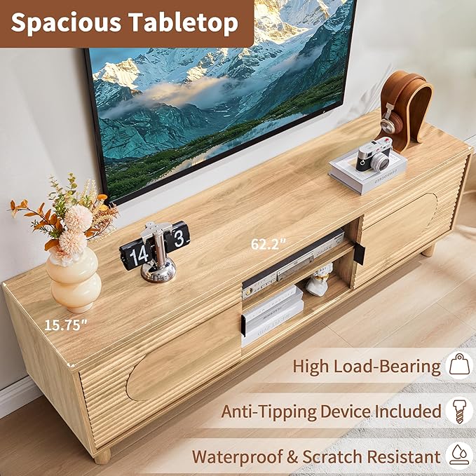 Bifins 63inch Wood TV Stand for Televisions up to 70 Inches, Mid Century Modern - Image 3