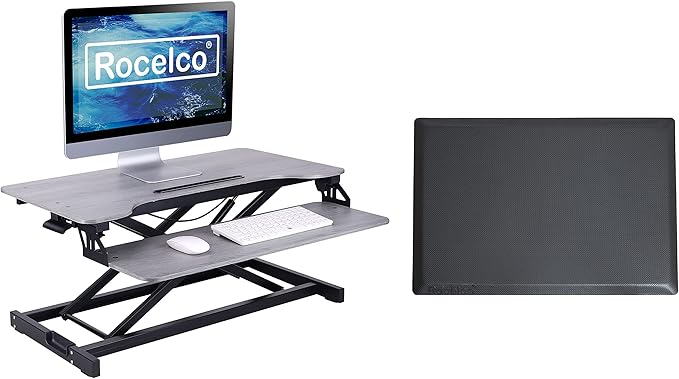 Rocelco Standing Desk Converter and Floor Mat by Rocelco