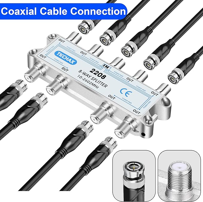 TKCHAX 8 Way Coaxial Cable Splitter, Support 10-2602MHz, RG6 Compatible - Image 6