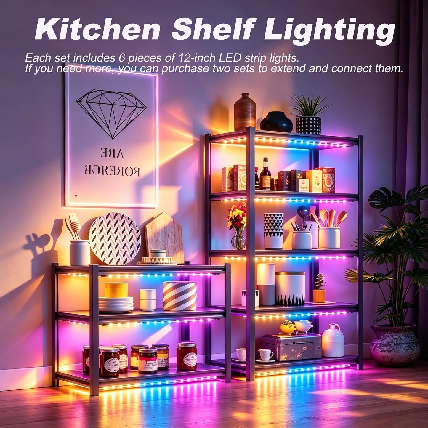 LED Strip Lights 6 Pre-Cut Led Light Strip with Remote & APP Dimmable,RGB Color Changing led Lights Strip for tv Backlight, Bookshelf Ligh, Bedroom, Display,Shelf,Cabinets(Multicolor, 6 Strip)